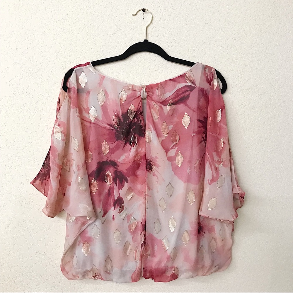White House Black Market Pink Floral Silk Blouse - Picture 3 of 5